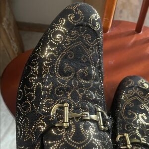 Steve Madden Black Loafers with Gold  Pattern